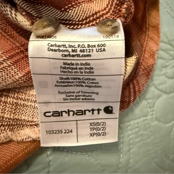 Carhartt Women’s Plaid Hooded Flannel Shirt Size XS - Picture 9 of 11